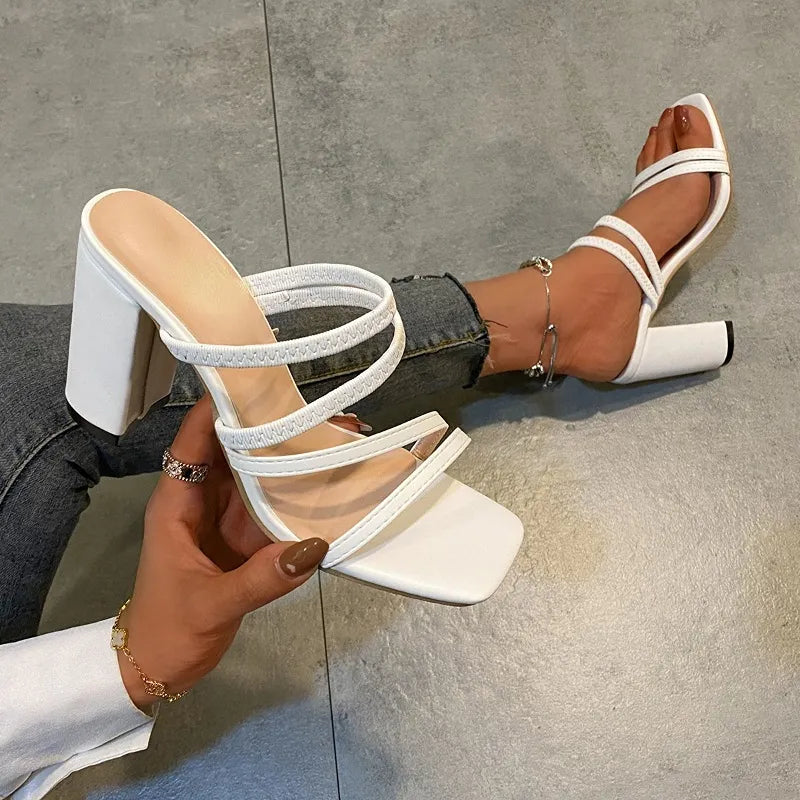 2024 New Women's Luxury Summer Sandals Brand Design High Heels Fashion Simple Solid Color Outdoor Sexy Open Toe Women's Slippers