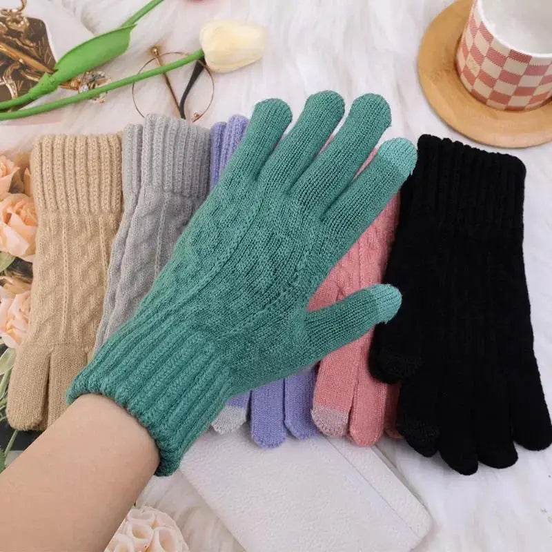 New Men's Warm Full Finger Gloves Winter Touchscreen Plus Fleece Gloves Woman Thickening Wool Knitted Cycling Driving Gloves