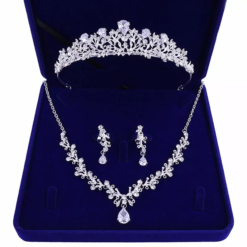 Itacazzo Bridal Headwear Set Crown Necklace Earrings Four Piece Fashion Tiaras Suitable for Women's Wedding and Birthday Parties