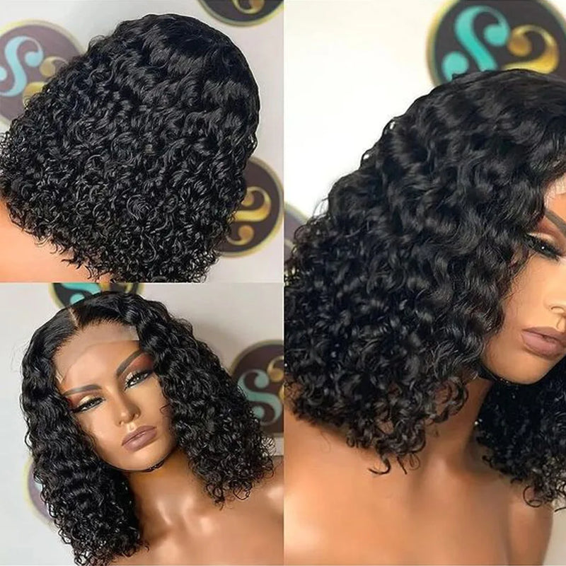 Wear To Go Short Bob Loose Water Wet And Wavy Lace Front Wig Human Hair PrePlucked Transparent 13x4Lace Frontal Wig Glueless Wig