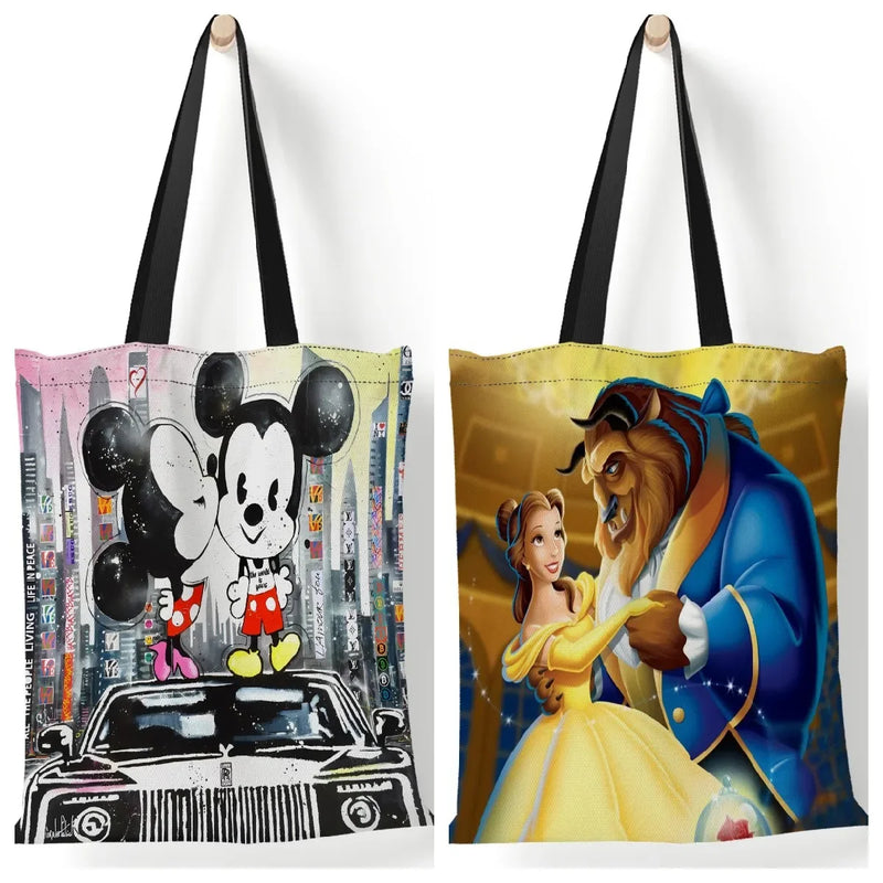 Mickey Mouse Cartoon Print Shoulder Bags Disney Harajuku Minnie Daisy Anime Canvas High Capacity Handbag Children Birthday Gifts
