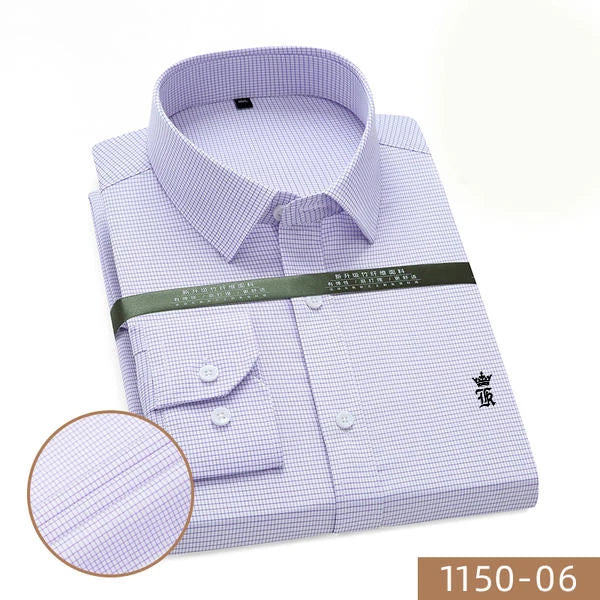 2022 Camisa casual de manga comprida para negócios masculina, listrada clássica, vestido social masculino, tamanho grande Camisa