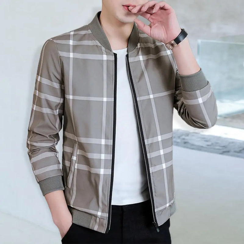 2024 Summer New Men Jacket Coat Korean Fashion Thin Section Printed Plaid Baseball Uniform Youth Boutique Clothing Simple Style