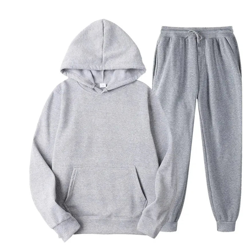 Men's Autumn and Winter New Solid Color Hoodie+pants Two-piece Set Fashionable Casual Sports Set Size S-4XL