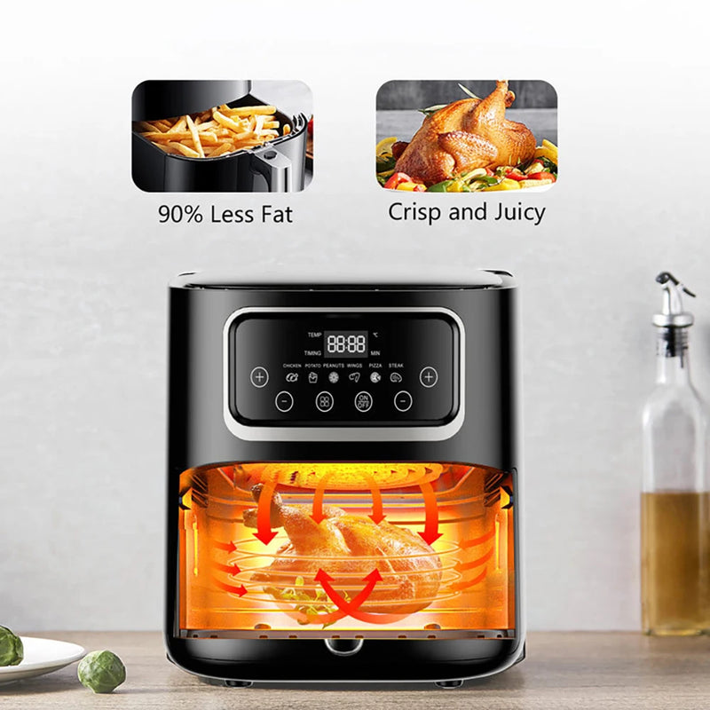 EXSAMO 10L Large Capacity Smart Electronic Digital Deep  Fryers Oven Without Oil 2000W Multi-Function With Touchscreen Air Fryer
