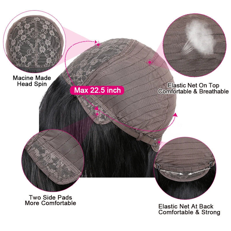Brazilian Straight Bob Wigs with Bangs Full Machine Made Wig Human Hair Wigs For Women 8-16InchBob Wigs 150% 200% 250% Density