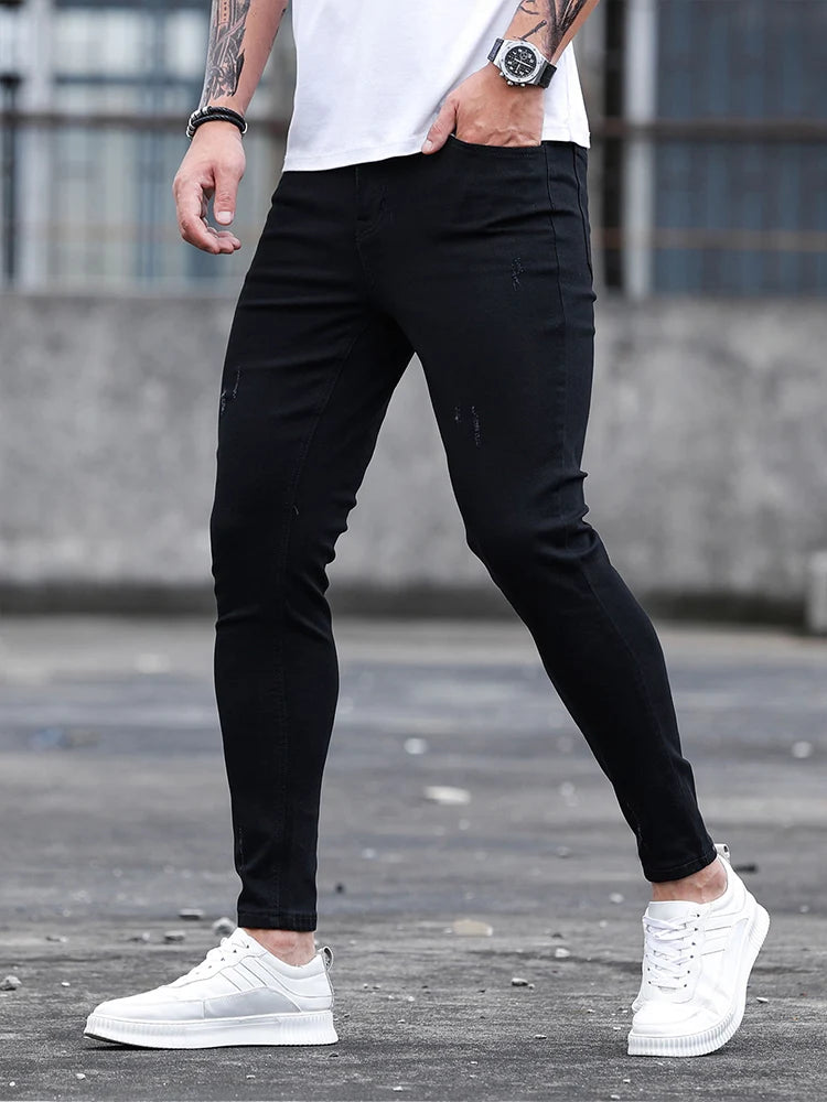 2023 Spring Summer Mens High Fashion Black Skinny Ankle Fit Ripped Jeans Men Stylish Designer Denim Pants Jeans for Man