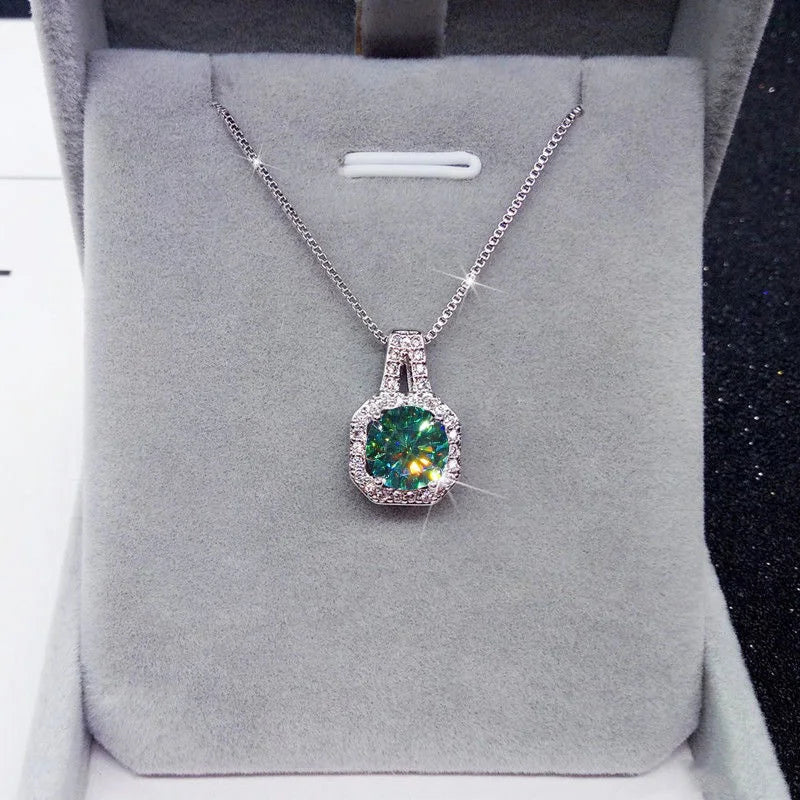 Vintage 2ct Green Moissanite Pendant 925 Sterling Silver Charm Wedding Pendants Necklace For Women Party Choker Jewelry Gift