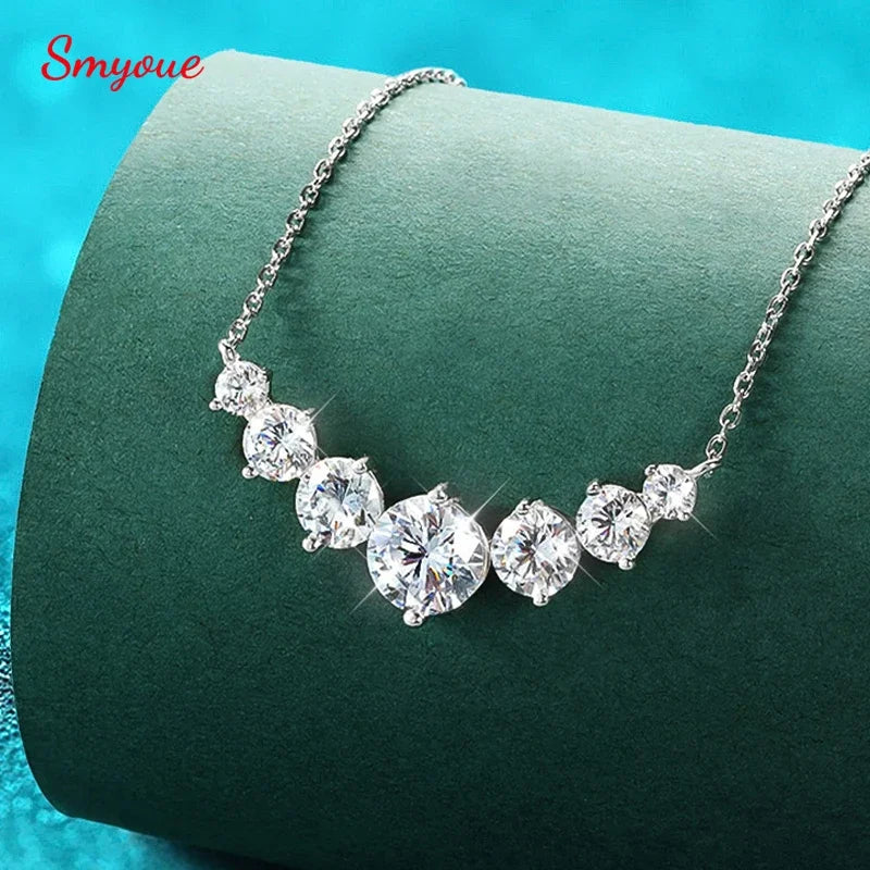 Smyoue 1.7-5CTTW All Moissanite Necklace for Women Smile Princesses Sparkling Diamond Pendant S925 Sterling Silver Plated PT950