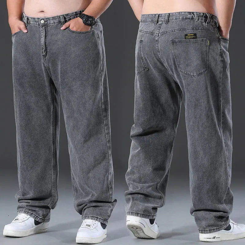 Straight Baggy Jeans Trousers Men Casual Wide Leg Classic Durable Work Wear Gray Denim Pants Big size Clothes Male 2023 New