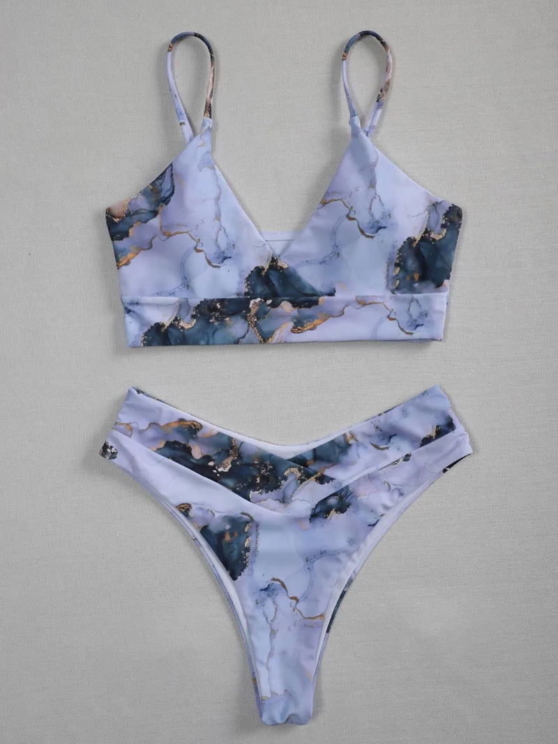 Sexy High Waist Bikini Print Swimsuit Women Swimwear Push Up Set Brazilian Bathing Suit Summer Beach Wear Swimming